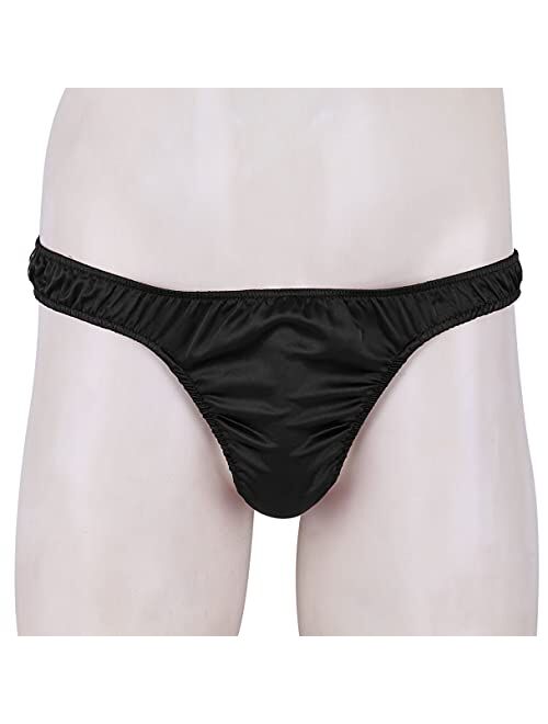 MSemis Men's Satin Silk Thong Underwear Sissy G-String T-Back Low Rise Bikini Briefs Sexy Jockstrap