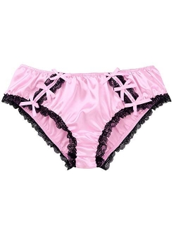 inlzdz Men's Silky Satin Ruffled Lace Lingerie French Maid Sissy Crossdress Panties Underwear