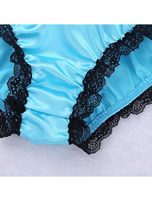 inlzdz Men's Silky Satin Ruffled Lace Lingerie French Maid Sissy Crossdress Panties Underwear