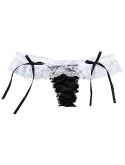 YiZYiF Men's Satin Frilly Low Rise Bikini Briefs Sissy Maid Skirted Panties Lingerie Underwear