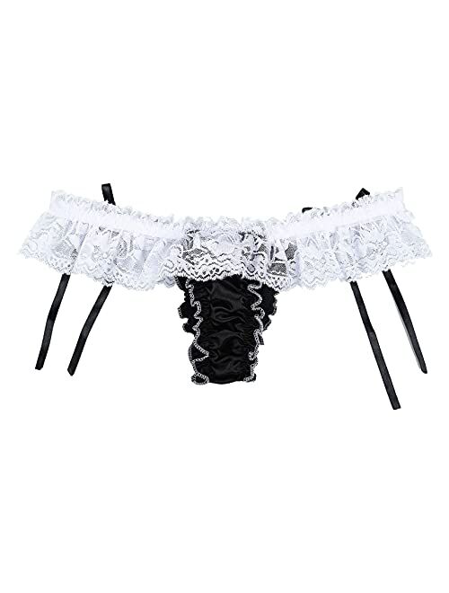 YiZYiF Men's Satin Frilly Low Rise Bikini Briefs Sissy Maid Skirted Panties Lingerie Underwear