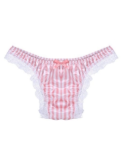 MSemis Men's Satin Silk Ruffled Frilly Sissy Panties Thongs Underwear Bikini Briefs Crossdress Lingerie