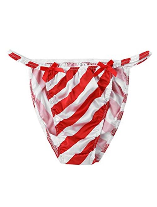 FEESHOW Men's Satin Red&White Striped Christmas Santa Bikini Briefs Sissy Panties Underwear
