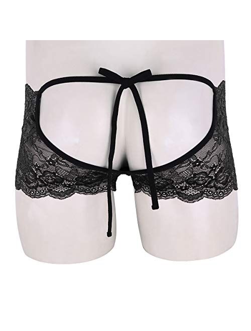 inlzdz Men's Floral Lace Bulge Pouch Bikini Briefs Sissy Crossdress Panties Lingerie Underwear