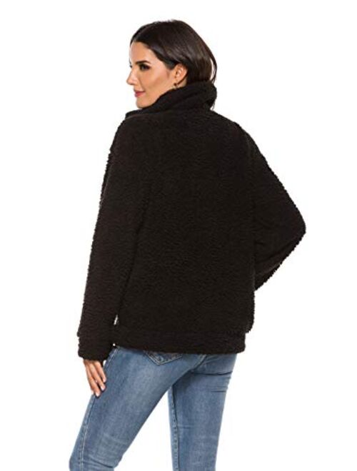 YYW Womens Shearling Coat Long Sleeve Lapel Zip Up Shaggy Sherpa Jacket Camel Faux Oversized Outwear