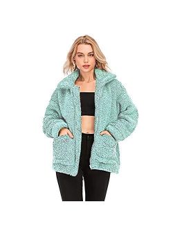 Comeon Fleece Fuzzy Jackets Lapel Open Front Cardigan Sherpa Shearling Coat Faux Fur Coat Warm Winter Sweater Coats for Women