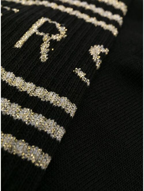 Versace Intersia Cotton Knit Blend Crew Trainer Socks With Logo And Rib Pattern
