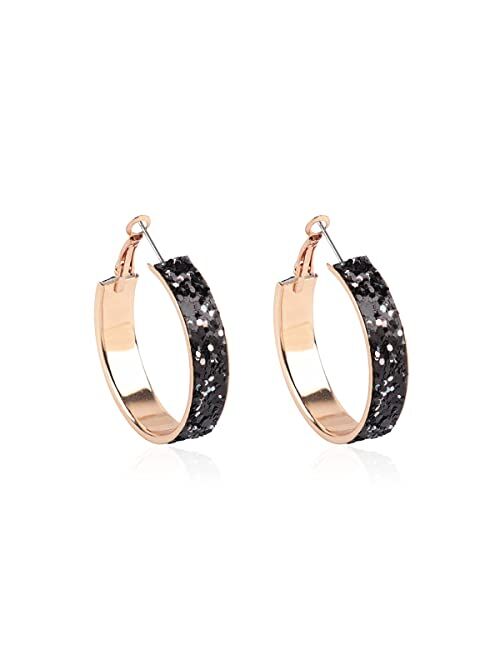 Riah Fashion Sparkly Cubic Jewel Geometric Statement Hoop Earrings - Bling Crystal Rhinestone Glitter Hexagon Round Hoops, Vertical Bar