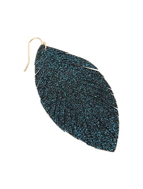 Riah Fashion Sparkly Sequin Glitter Geometric Lightweight Simple Drop Statement Earrings - Bohemian Hook Dangles Faux Leather Marquise, Petal Leaf, Teardrop Druzy