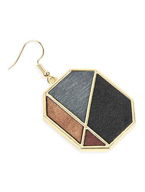 Riah Fashion Bohemian Geometric Natural Wood Statement Earrings - Ethnic Wooden Leaf, Teardrop, Moroccan, Triangle Dangles