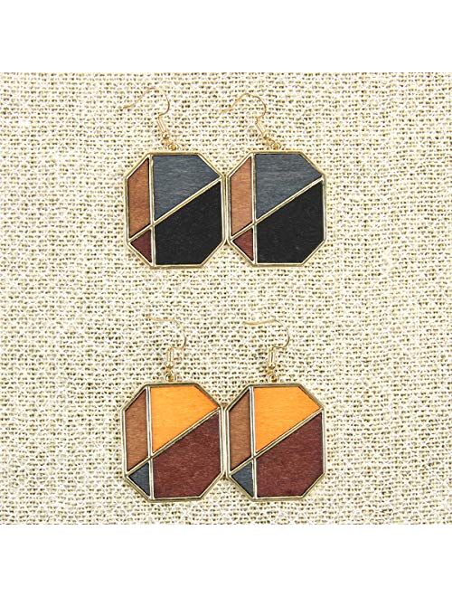Riah Fashion Bohemian Geometric Natural Wood Statement Earrings - Ethnic Wooden Leaf, Teardrop, Moroccan, Triangle Dangles