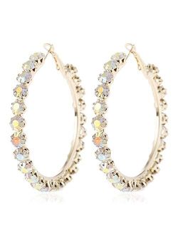 Lightweight Rhinestone Pave Statement Hoop Earrings - Sparkly Bridal Wedding Cubic Zirconia Crystal Wire Round, Teardrop Pear, Heart