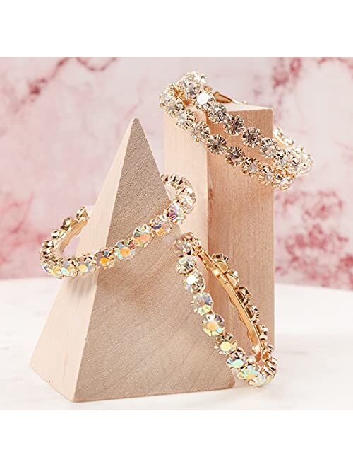 RIAH FASHION Lightweight Rhinestone Pave Statement Hoop Earrings - Sparkly Bridal Wedding Cubic Zirconia Crystal Wire Round, Teardrop Pear, Heart