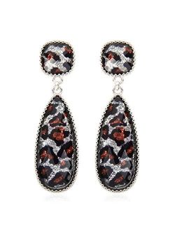 Faceted Jewel Geometric Drop Earrings - Sparkly Acrylic Crystal Statement Dangles Opalescent Oval, Hexagon, Leopard Clover, Leaf Teardrop