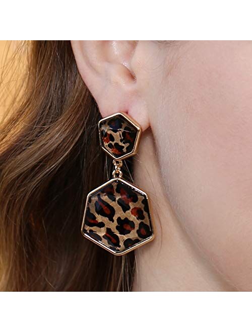 RIAH FASHION Faceted Jewel Geometric Drop Earrings - Sparkly Acrylic Crystal Statement Dangles Opalescent Oval, Hexagon, Leopard Clover, Leaf Teardrop