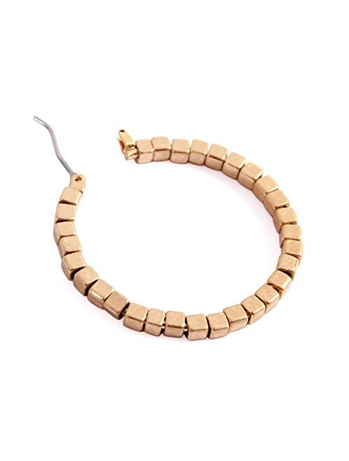 Riah Fashion Bohemian Bead Embellished Delicate Geometric Statement Earrings - Metallic Sparkly Round, Heart, Star, Octagon, Teardrop Hoops