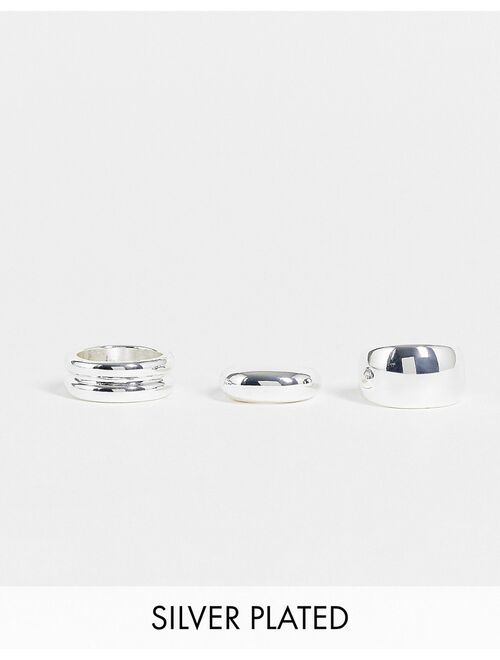 Asos Design 3-pack silver plated rings in sleek design
