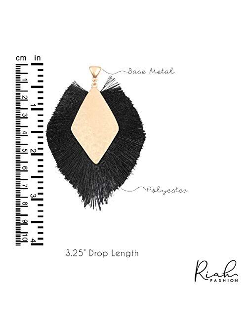 RIAH FASHION Bohemian Silky Thread Tassel Statement Drop Earrings - Geometric Strand Fringe Diamond Fan, Triangle Duster Dangles