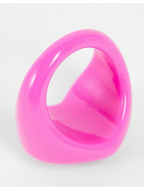 Asos Design ring in heart shape with emerald green jewel in hot pink plastic