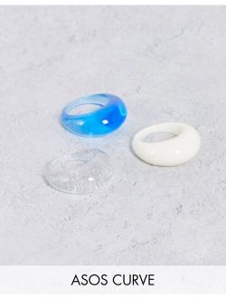 Curve pack of 3 domed rings in blue cream and glitter