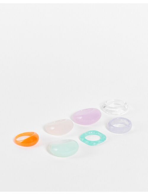 Asos Design pack of 7 plastic rings in mixed colors
