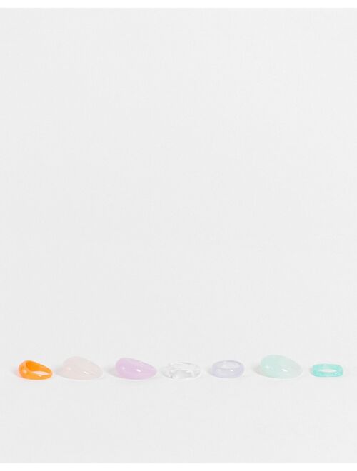 Asos Design pack of 7 plastic rings in mixed colors