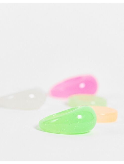 Asos Design Curve 5-pack rings in glow-in-the-dark plastic
