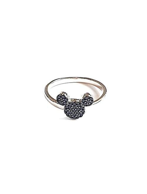 Mickey Mouse Ring Sterling Silver 925 For Woman Girls Disney Black Cubic Zirconia