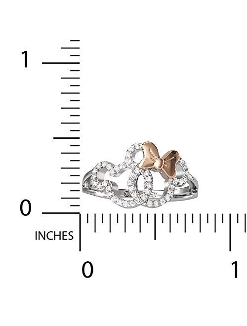 Disney Mickey and Minnie Mouse Sterling Silver Pave Cubic Zirconia Ring, Size 7, Official License