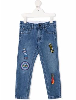 multi-patch slim-fit jeans