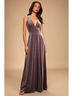 Beautiful Night Dusty Purple Velvet Sleeveless Maxi Dress