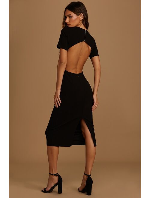 Lulus Art of Style Black Short Sleeve Backless Bodycon Midi Dress