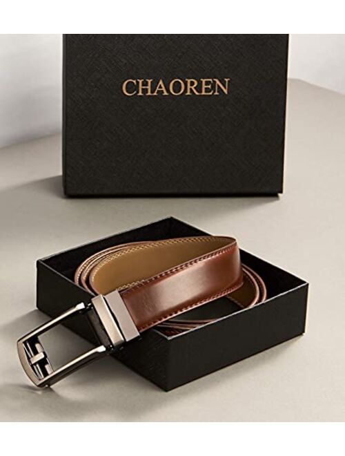 Kids Belts for Boys, Chaoren Leather Ratchet Belt 1.25" Comfort with Click Buckle, Adjustable Trim to Fit