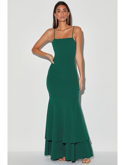 Lulus Tier and There Hunter Green Tiered Trumpet Hem Maxi Dress