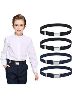 4PCS Kids Boys Elastic Buckle Belt - Adjustable Belt with Silver Square Buckle for Girls Childs By Kajeer