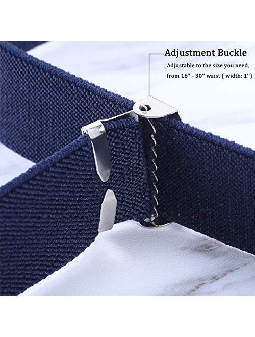 4PCS Kids Boys Elastic Buckle Belt - Adjustable Belt with Silver Square Buckle for Girls Childs By Kajeer