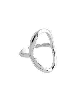 Oval Round Loop Open Statement Sterling Silver Ring for Women Girls Men Minimalist Geometic Circle Wedding Eternity Band Adjustable Knuckle Rings Fashion Jewelry