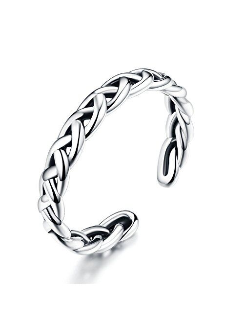 kokoma Braided Celtic Love Knot Open Statement Rings Sterling Silver Twisted Ring Antique Vintage Eternity Promise Stacking Ring Finger Band Minimalist Jewelry Gi