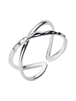 Minimalist Criss Cross Sterling Silver Open X Rings for Women Girls Adjustable Wrap Cuff Stacking Statement Eternity Ring Engagement Finger Thumb Band