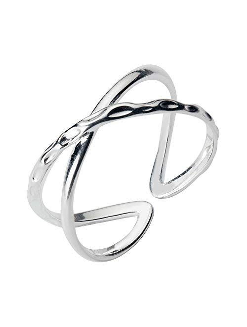 kokoma Minimalist Criss Cross Sterling Silver Open X Rings for Women Girls Adjustable Wrap Cuff Stacking Statement Eternity Ring Engagement Finger Thumb Band
