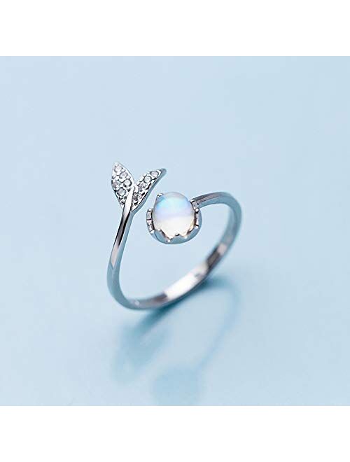 kokoma Blue Glaze Mermaid Tail Wrap Open Ring for Women Girls Sterling Silver CZ Adjustable Eternity Engagement Band Rings