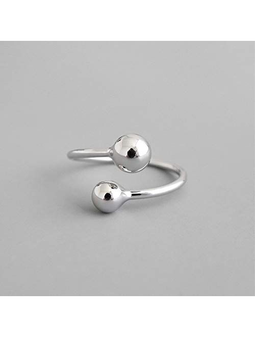 kokoma Double Ball Bead Open Band Ring Sterling Silver Adjustable Minimalist Promise Engagement Wedding Rings Fashion Jewelry High Polish for Women Girls Men