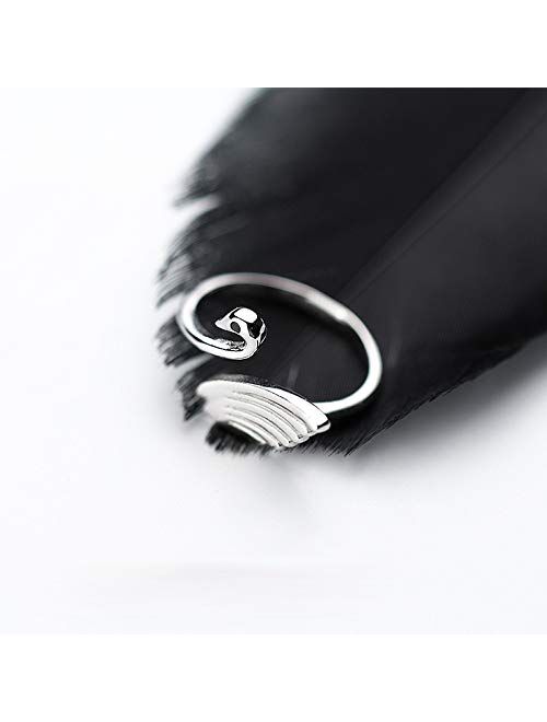 kokoma Cute Swan Open Rings 925 Sterling Silver Adjustable Finger Band Engagement Wedding Ring for Women Girls