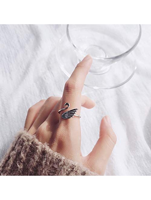 kokoma Cute Swan Open Rings 925 Sterling Silver Adjustable Finger Band Engagement Wedding Ring for Women Girls