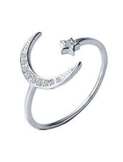 Open Ring 925 Sterling Silver for Women Teen Girls CZ Rhinestone Crystal Promise Engagement Eternity Ring Eternity Rings Wedding Band Finger