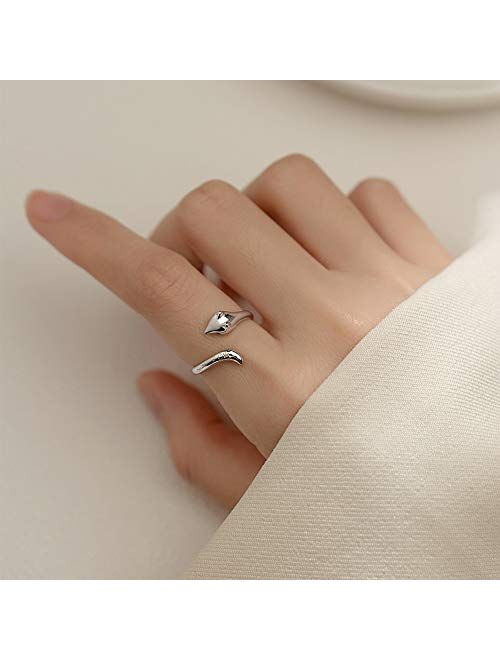Kokoma Funny Fox Sterling Silver Open Statement Rings for Women Girls Minimalist Cute Animal Climber Tail Finger Band Thumb Promise Eternity Ring