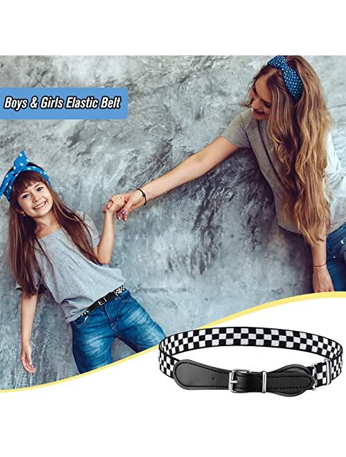 4 Pieces Kids Boys Girls Adjustable Elastic Belt, Stretch Belt Toddler Belt with Leather Loop for Boys and Girls