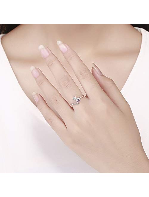 kokoma Cute Cat Open Statement Rings S925 Sterling Silver for Women Girls Endless Love Heart CZ Diamond Lovely Pet Animal Engagement Promise Wedding Ring Adjustable