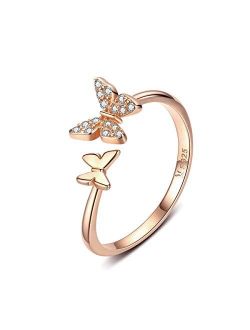 Cute Butterfly Open Rings for Women Girls Adjustable Birthstone CZ Crystal Dainty Animal Statement Promise Engagement Wedding Ring Eternity Finger Band De