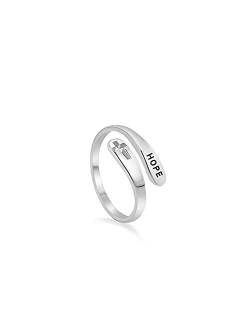 Sterling Silver Open Statement Rings Adjustable Minimalist Hope Love Eternity Wedding Band Promise Ring Wrap Finger Bands Fashion Jewelry Gifts for Women Girl